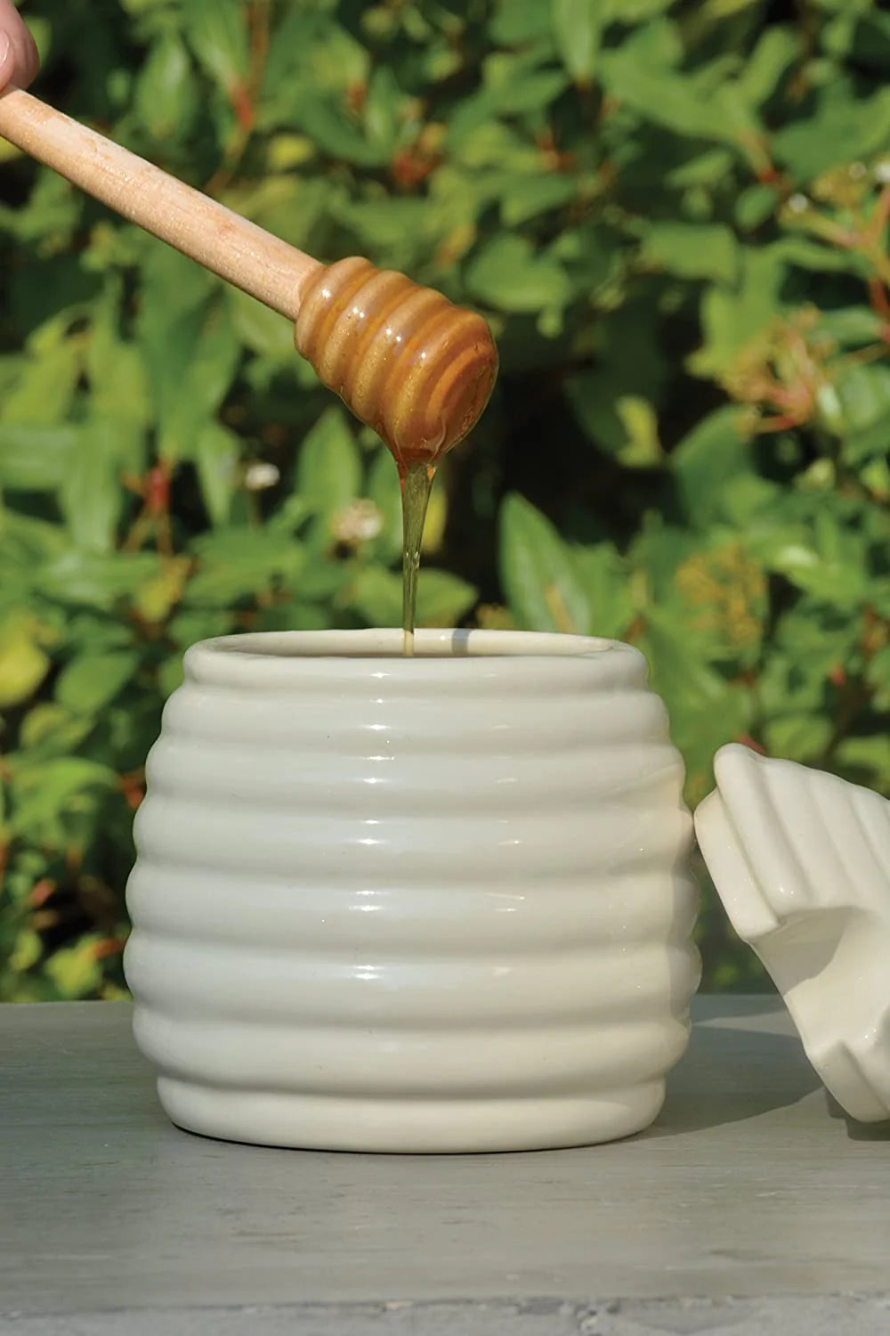 Honey Pot W/Dipper Ceramic