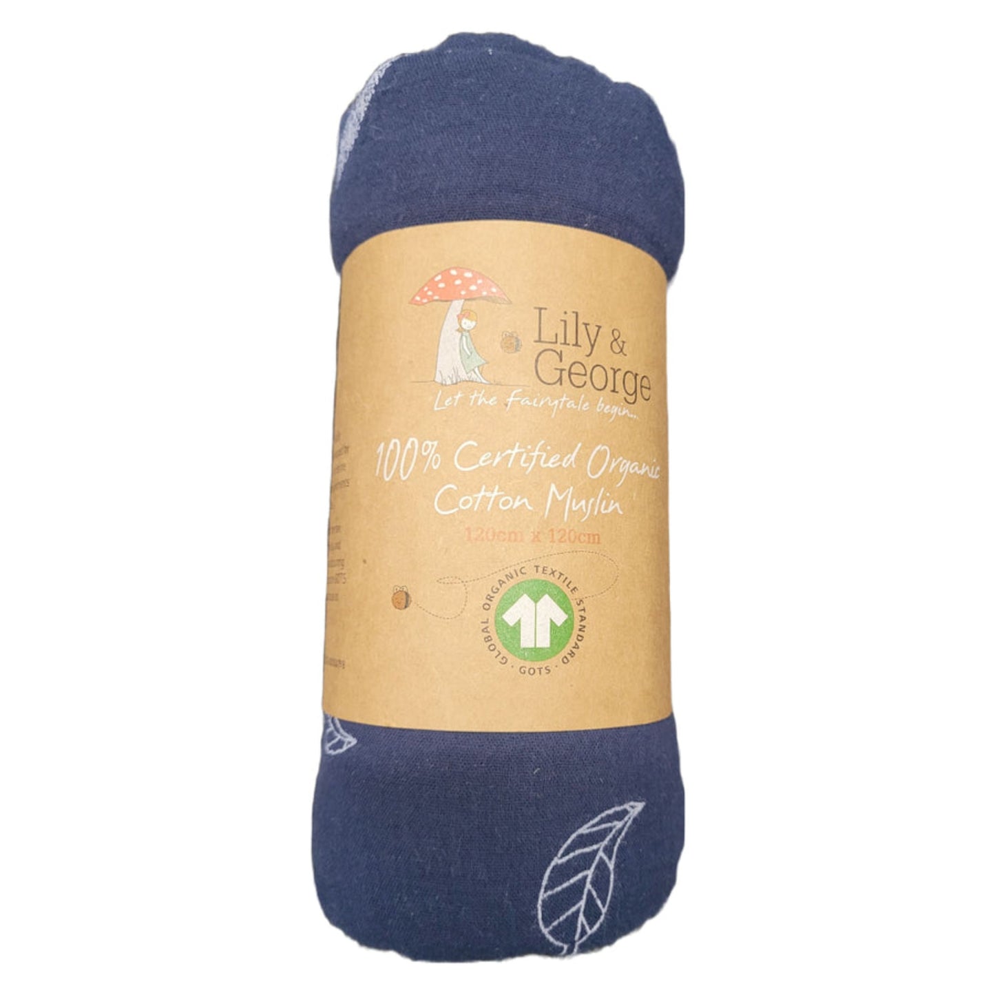 100% Organic Cotton Muslin - Blue Leaf