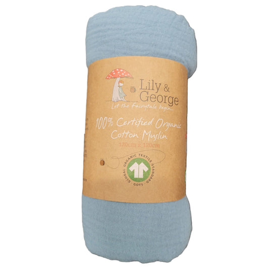 100% Organic Cotton Muslin - Sea Blue